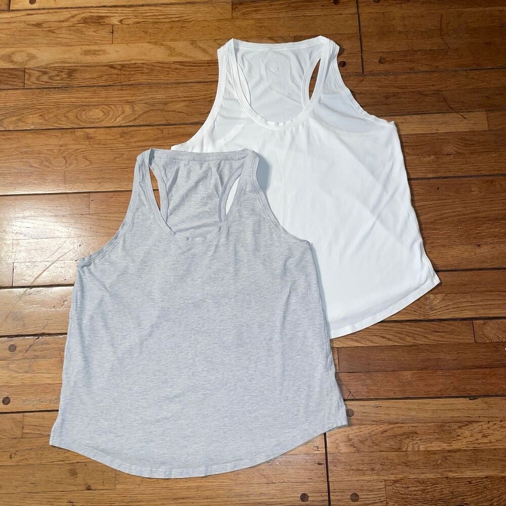 2- Lululemon Love Tank Top Pima Cotton Racerback Set Gray & White